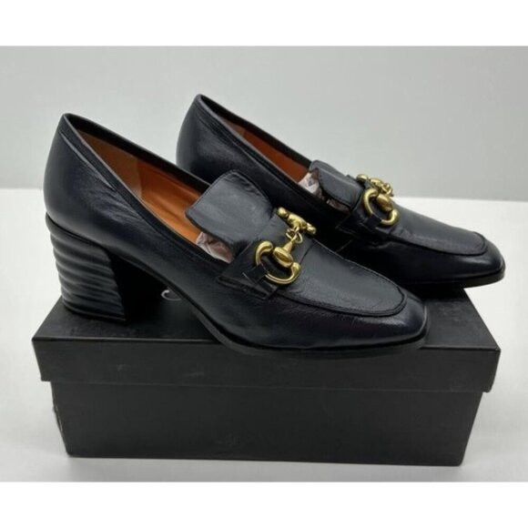 SOLD!! SAINT G Valentina Italian Leather Horsebit Heeled Loafers in Navy size 41 - Picture 2 of 7